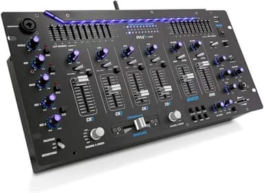 Pyle 6 Channel Mixer DJ Controller with Bluetooth, Professional Sound Digital Mixing System with LED Illumination, Slider Controls, Speed Control, 10 Band Equalizer 5U Rack Mount System