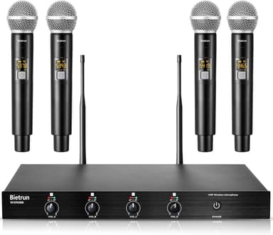 Bietrun 4-Channel Wireless Microphones System with 4 Dynamic Handheld Cordless Wireless Mic, with 1/4'' Mix Output, 4-Channels XLR Output, 165FT Range, for Karaoke, Singing, Church, Family Theater