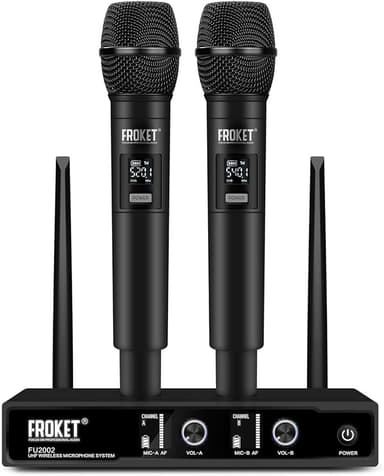 Professional UHF Wireless Microphone System: Dual Adjustable Channels, Auto Connect - 260ft Long Transmission Range, Ideal for Karaoke, Church, Parties, Speeches & DJ Singing (2 Handheld)