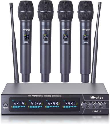 Wireless Microphones System with 4 x 50 Channels Cordless Handheld Microfono Inalambrico, 164FT UHF Range, Mics with Stable Signal Transmission for Karaoke Singing Party Church Wedding PA Speaker