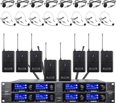 Wireless Microphone System UHF 8 Channel 8 Lavalier 8 Bodypacks 8 Lapel Mic 8 Headsets 8 for Karaoke System Church Speaking Conference Meeting Classroom Wedding Party Meeting School